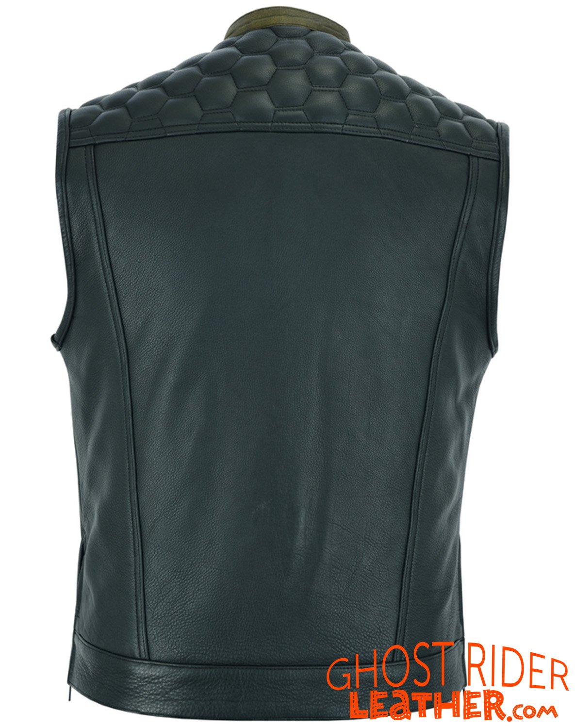 Leather Motorcycle Vest - Men's - Up To Size 8XL - Diamond Quilting - Big and Tall - DS199-DS