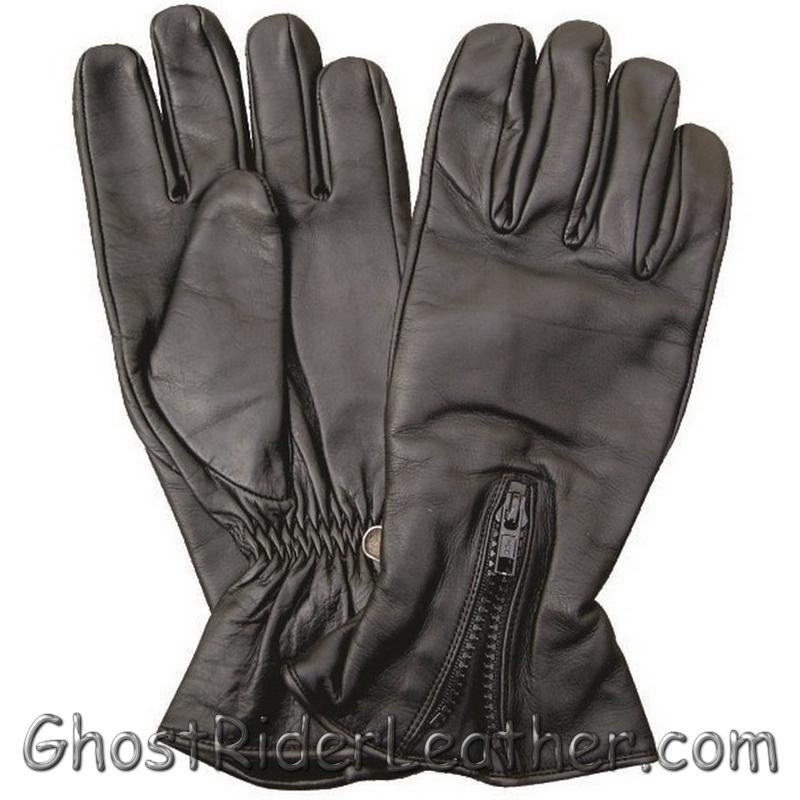 Leather Motorcycle Gloves - Men's - Zipper Closure - AL3064-AL