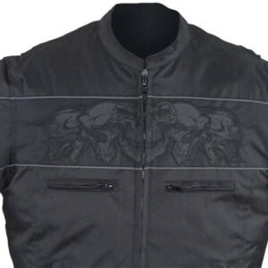 Textile Motorcycle Jacket - Reflective Skulls - Up To 64 - Concealed Carry Pockets - MJ825-CC-DL