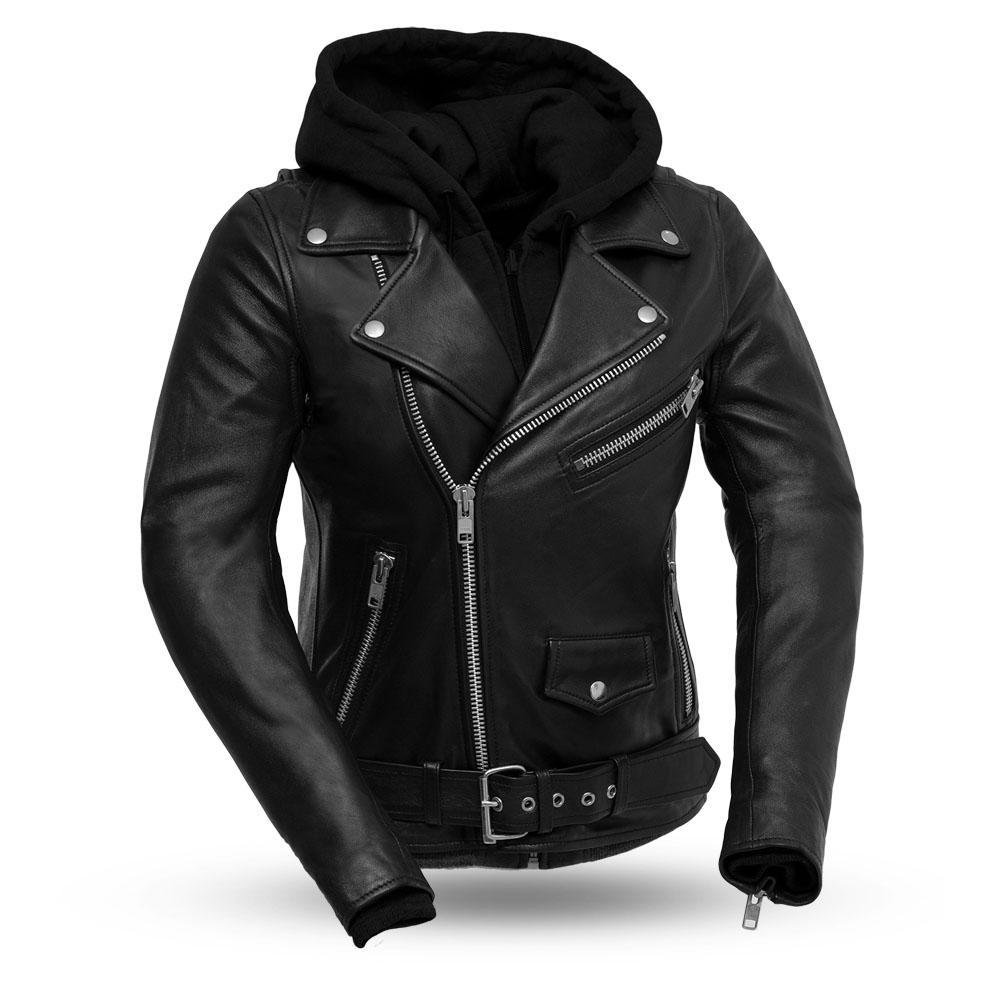 Ryman - Women's Leather Biker Jacket With Removable Hoodie Sweatshirt - SKU FIL185SDMZ-FM