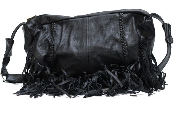 Black Leather Handbag - Purple Rose - Fringe - Large Purse - AC2003-LEATHER-DL