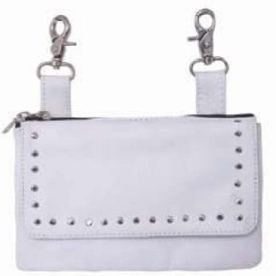 White Leather Clip on Bag - Studs Design - Belt Bag - 9707-14-UN