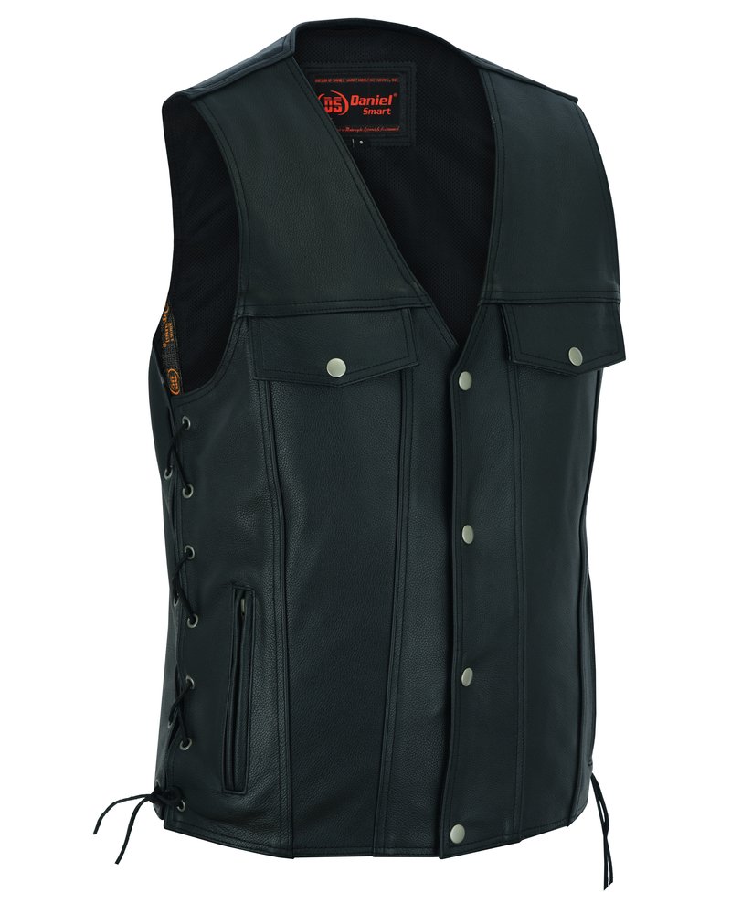 Leather Motorcycle Vest - Men's - Gun Pockets - Up To 10XL - DS124-DS