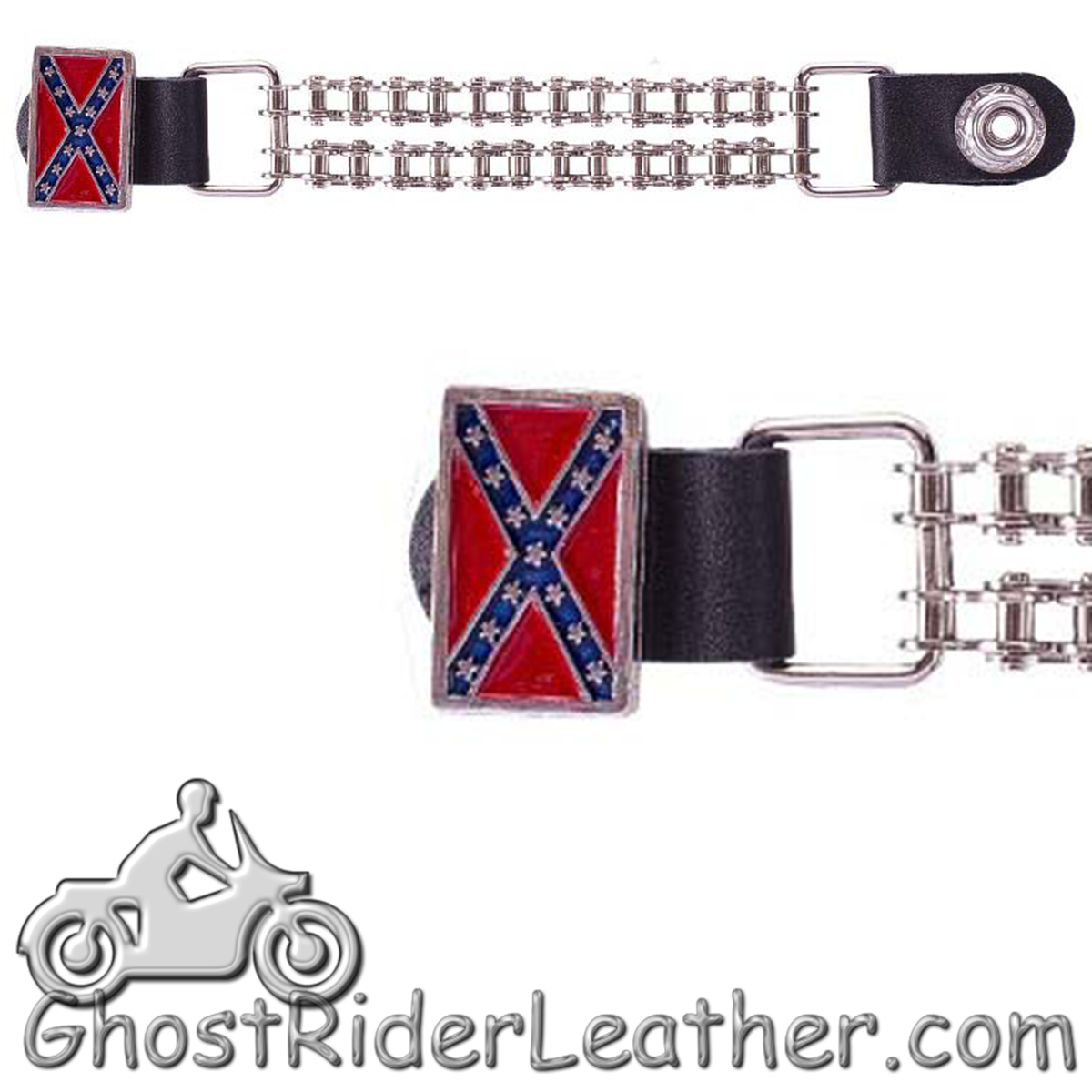 Rebel Flag Vest Extenders with Chrome Motorcycle Chain - One Single - AC1057-BC-DLx1
