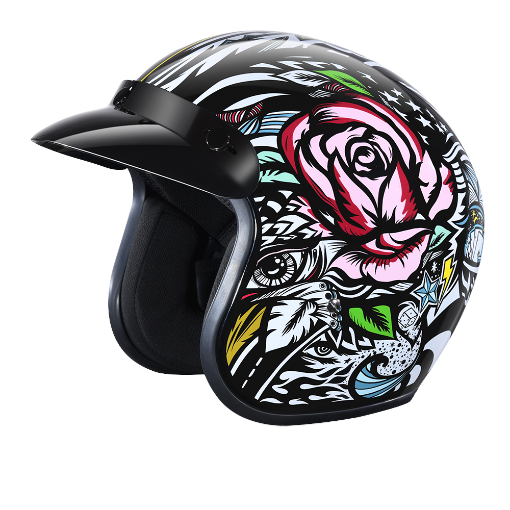 DOT Motorcycle Helmet - Tribal Design - Open Face - Cruiser - DC6-T-DH