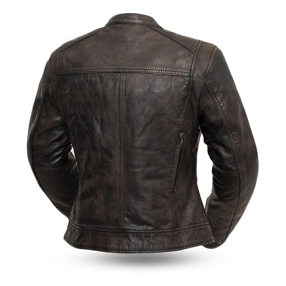 Leather Motorcycle Racing Jacket - Women's - Distressed - Trickster - FIL164SDC-FM