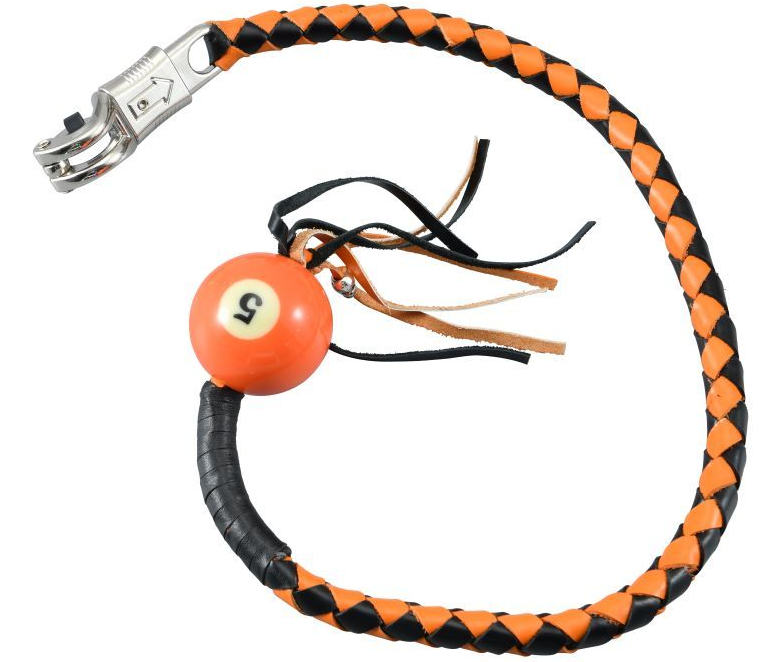 Get Back Whip in Black and Orange Leather With Pool Ball - 36 Inches - GBW9-BB-36-DL