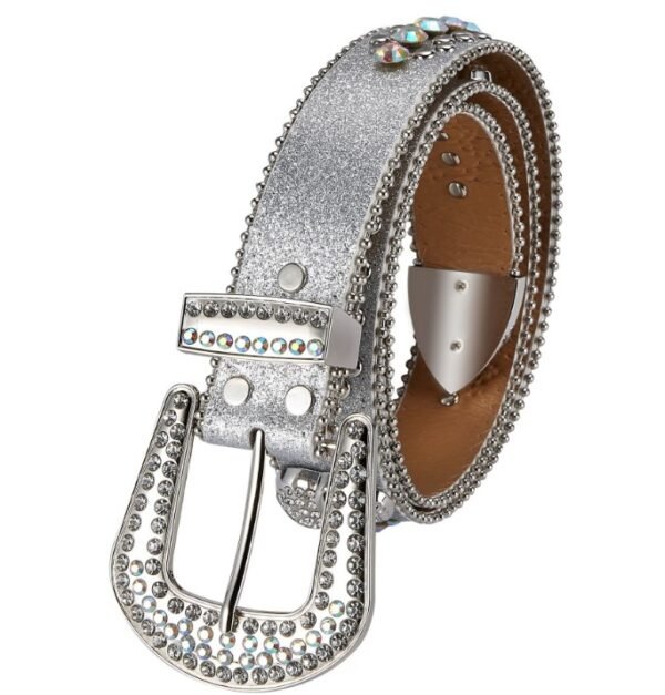 Unisex Rhinestone Bling Belt - Silver - Skulls - Rhinestones - Faux Leather - FBL20-DL