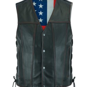 Leather Motorcycle Vest - Men's - Honor Ride - USA Flag Liner - Up To 8XL - DS156-DS