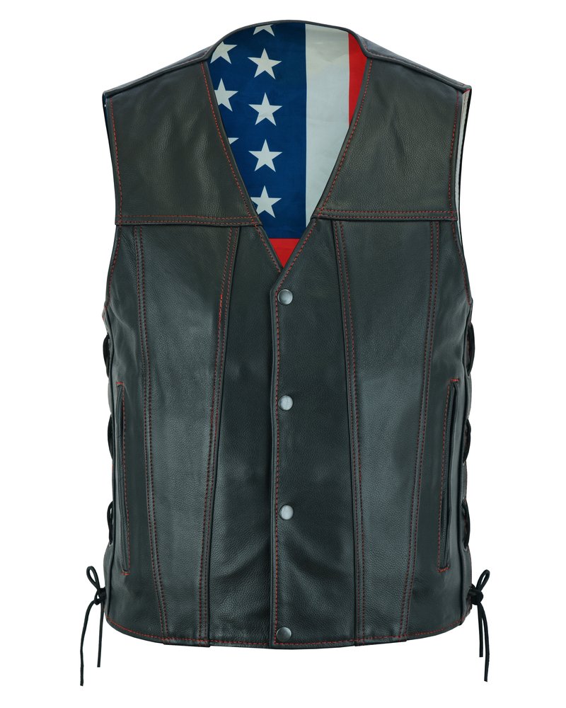 Leather Motorcycle Vest - Men's - Honor Ride - USA Flag Liner - Up To 8XL - DS156-DS