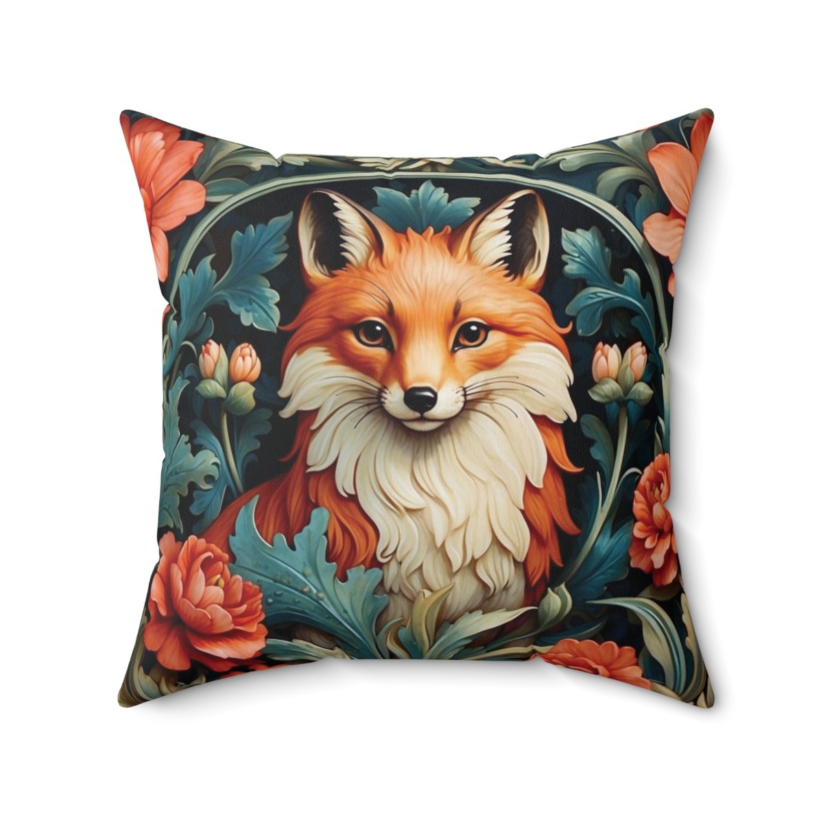 Fox and Flowers - Vintage Garden - Retro - Faux Suede Square Pillow