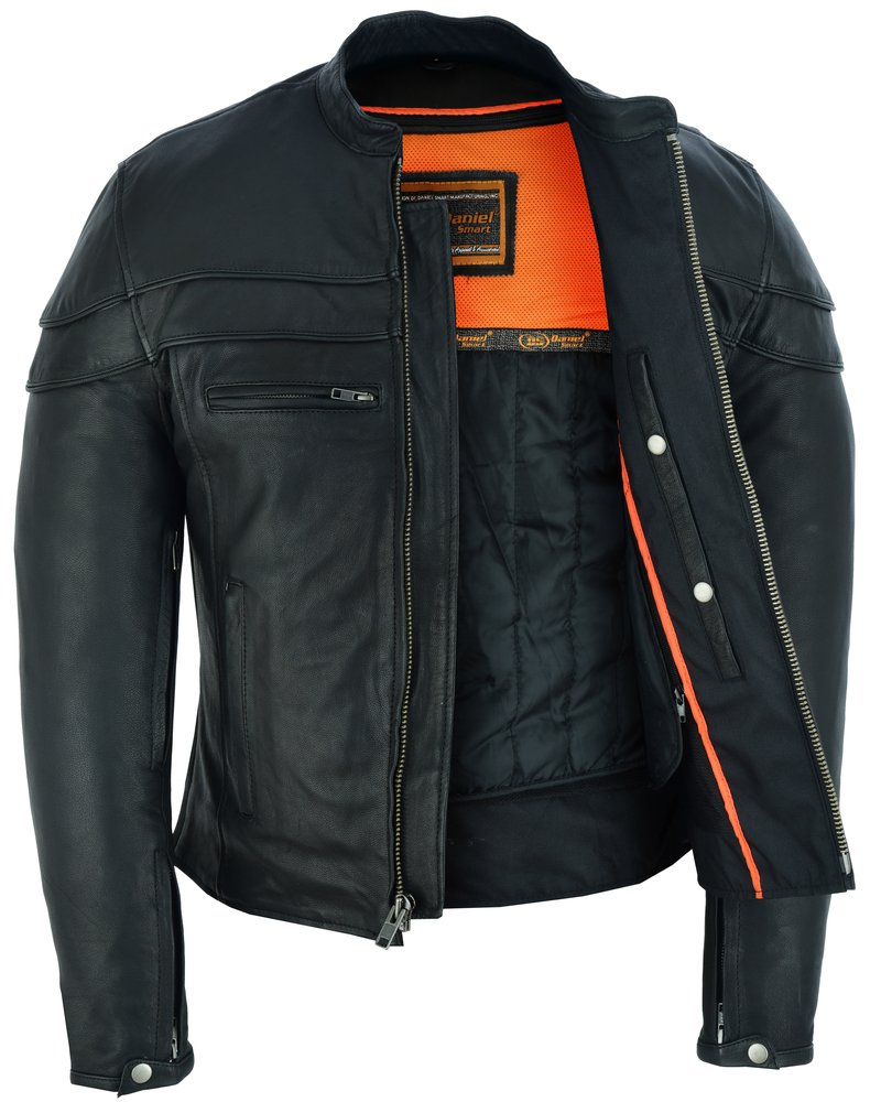 Men's Tall Leather Motorcycle Jacket - Big and Tall - Men's Racer Jacket - DS701TALL-DS