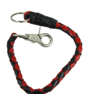 Key Chain - Get Back Whip Style  in Black and Red Leather - 14 Inches Long - SKU KC-GBW6-DL