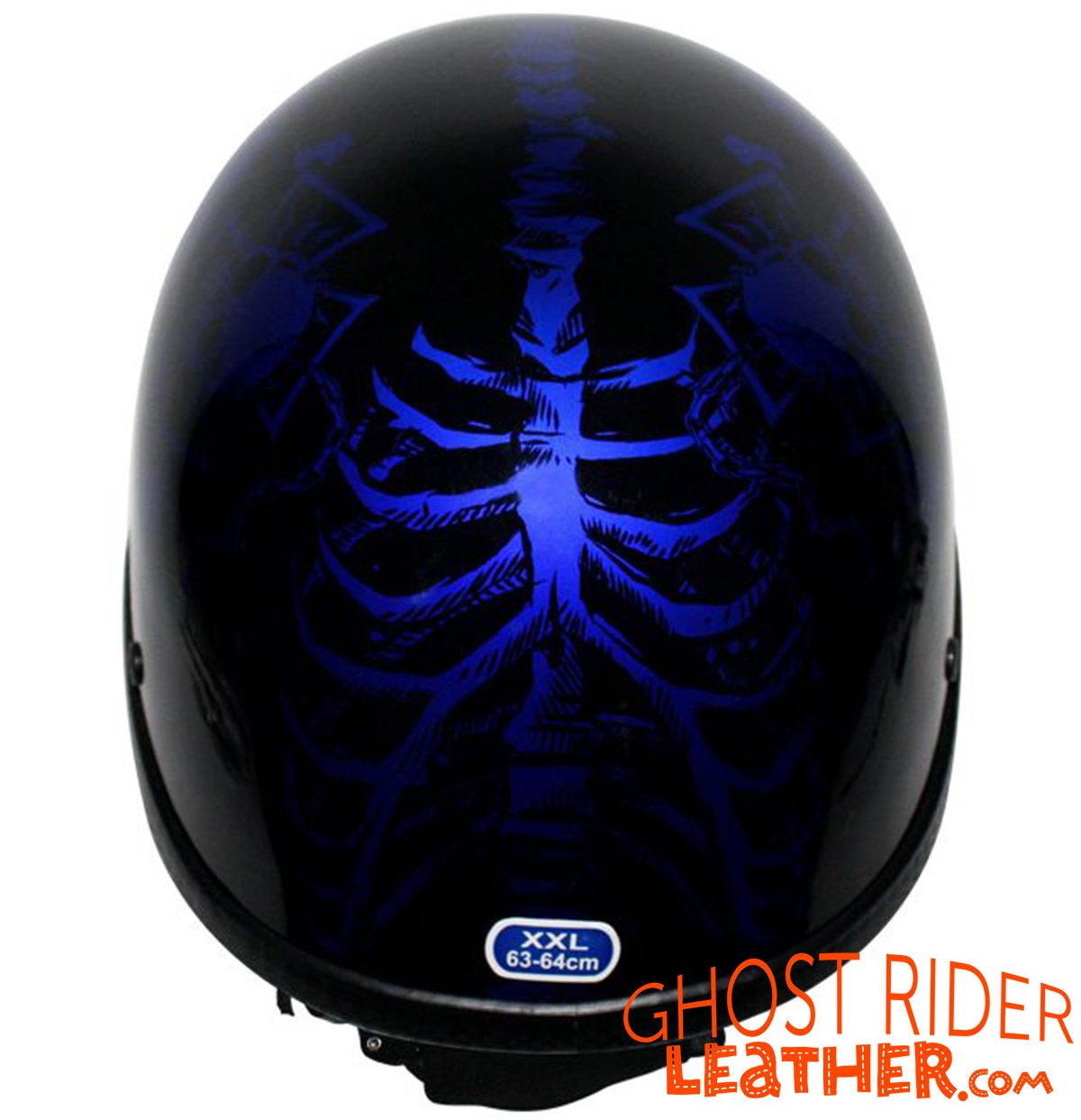 Novelty Motorcycle Helmet - Gloss Blue Horned Skeletons - H401-D5-BLUE-DL