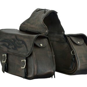 Saddlebags - Leather - Distressed Brown - Flame - Gun Holster - Motorcycle - SD-FLAME-12N-DL