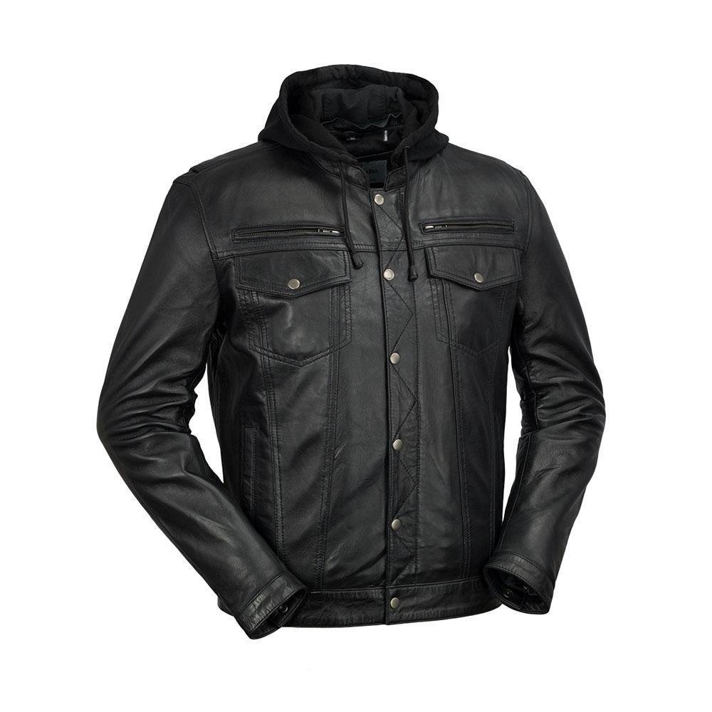 Axel - Mens's Hooded Leather Jean Style Jacket - SKU WBM2760-FM