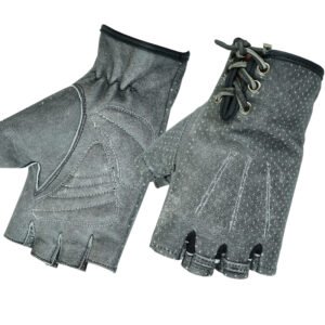 Leather Motorcycle Gloves - Women's - Washed Out Gray - Perforated - Fingerless -DS74-DS
