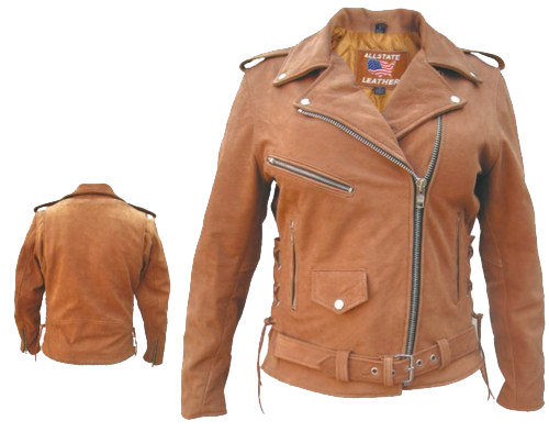 Ladies Classic Biker Brown Leather Jacket - SKU AL2115-AL