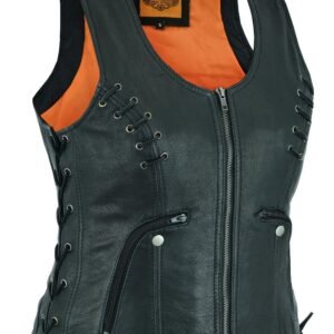 Leather Vest - Women's - Concealed Gun Pockets - Grommets - LV8530-07-DL