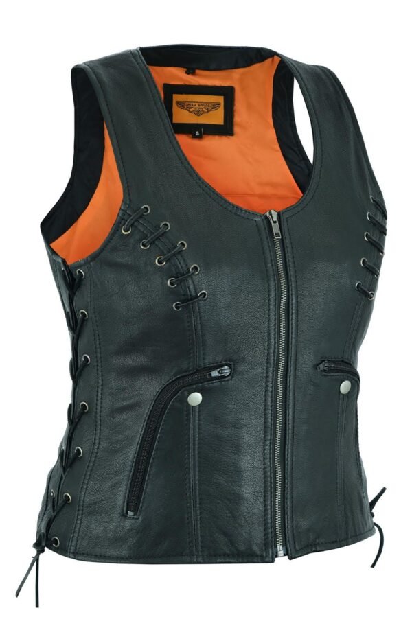 Leather Vest - Women's - Concealed Gun Pockets - Grommets - LV8530-07-DL