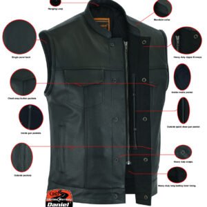 Leather Motorcycle Vest - Men's - Gun Pockets - Up To 12XL - Big and Tall - DS189A-DS