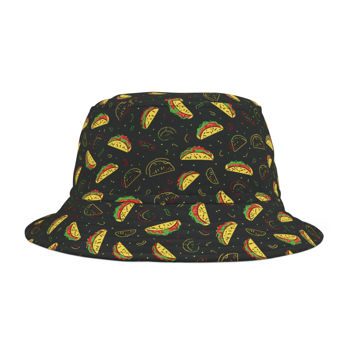 Tacos Pattern - Perfect for Taco Tuesdays - Red Yellow Green on Black - Biker Bucket Hat