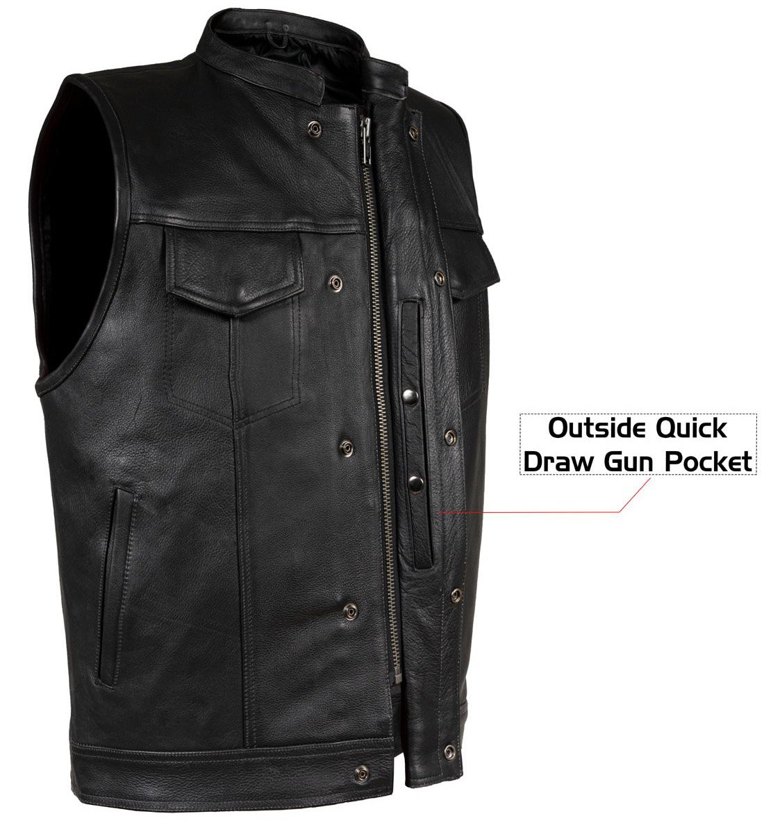 Leather Motorcycle Vest - Men's - Club Style - Up To 64 - MR-MV7320-ZIP-11-DL