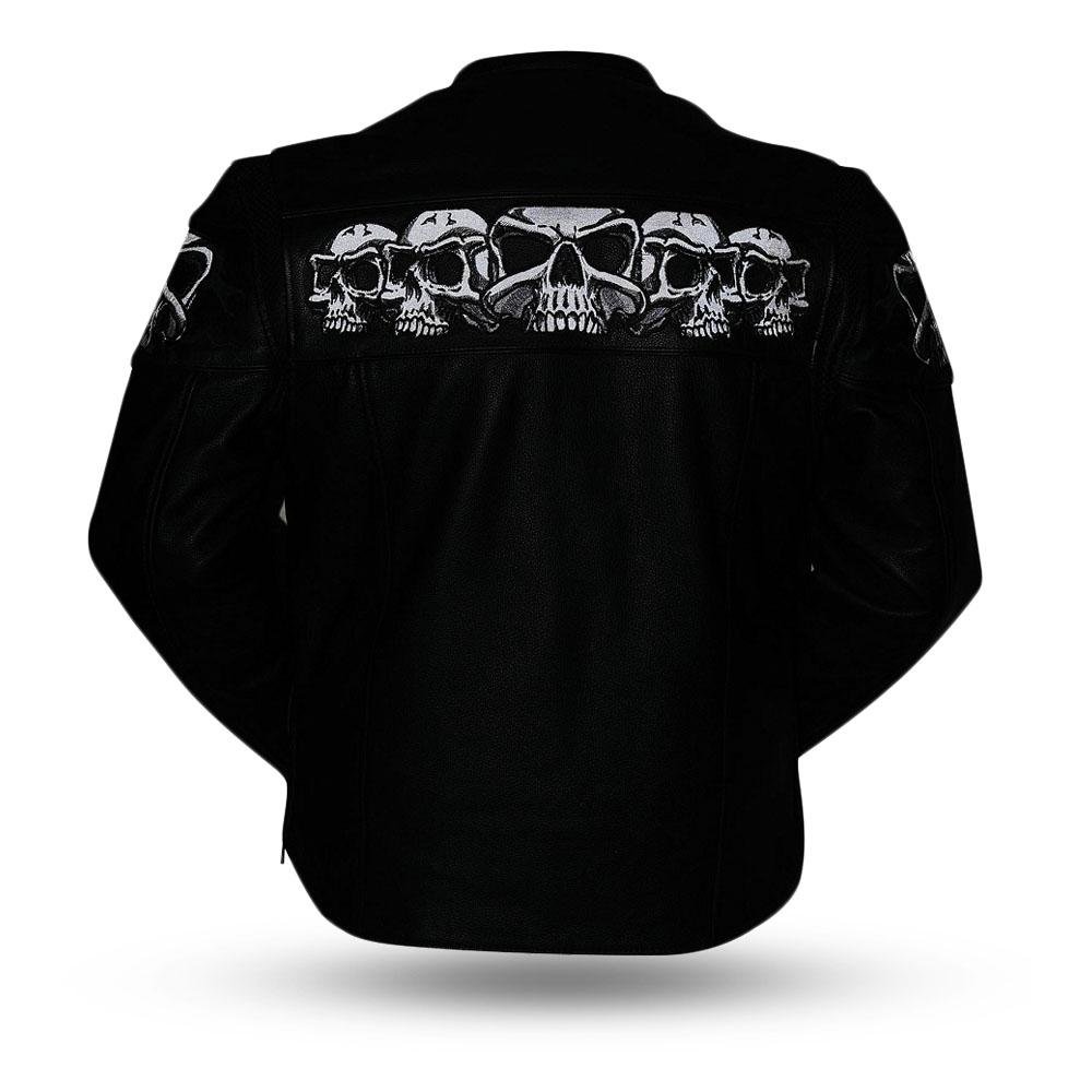 Leather Motorcycle Jacket - Men's - Reflective Skulls - Savage - FIM243CSLZ-FM