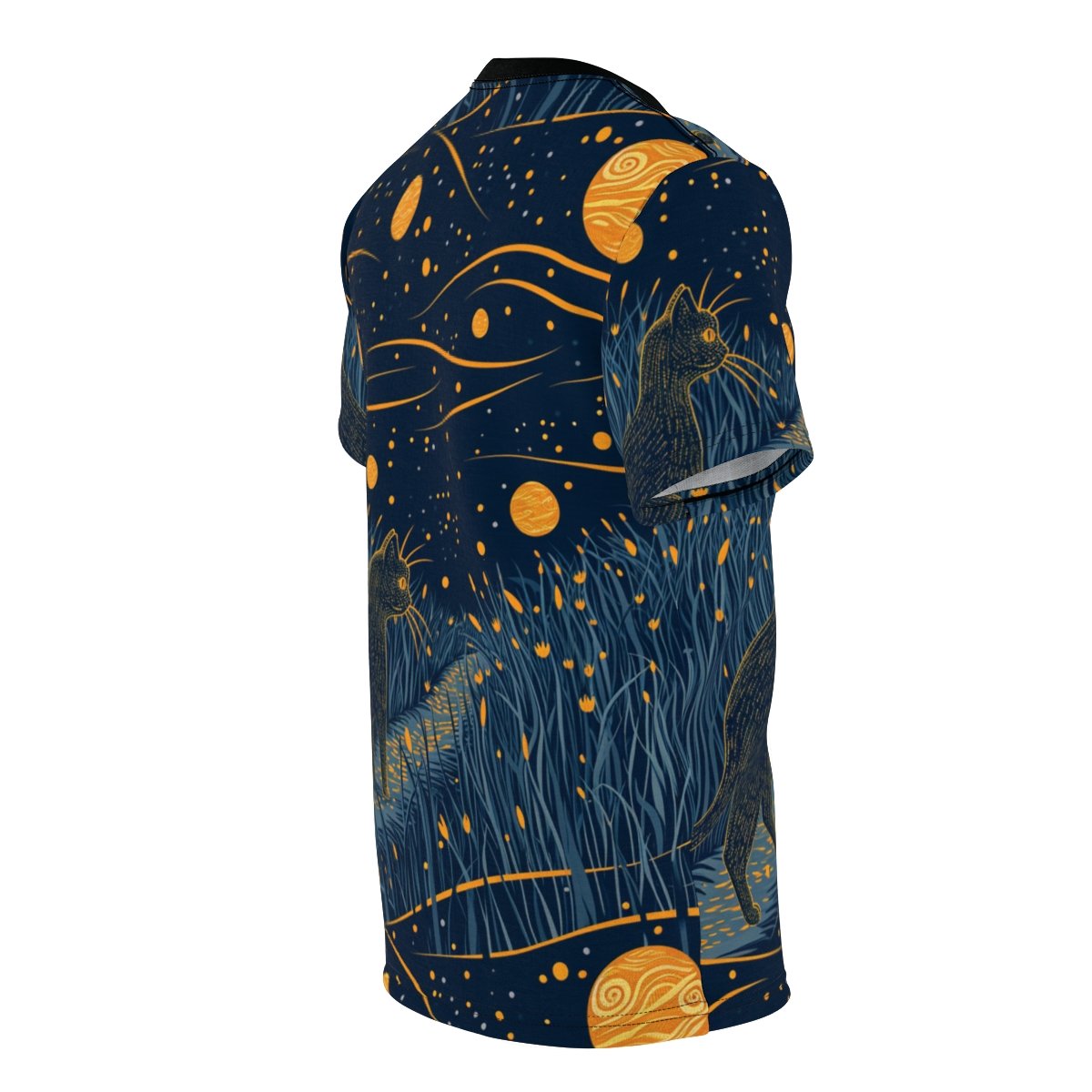 Cat and the Golden Moons - Dark Blue Orange Gold Multi Colors - Unisex T-Shirt - Tee