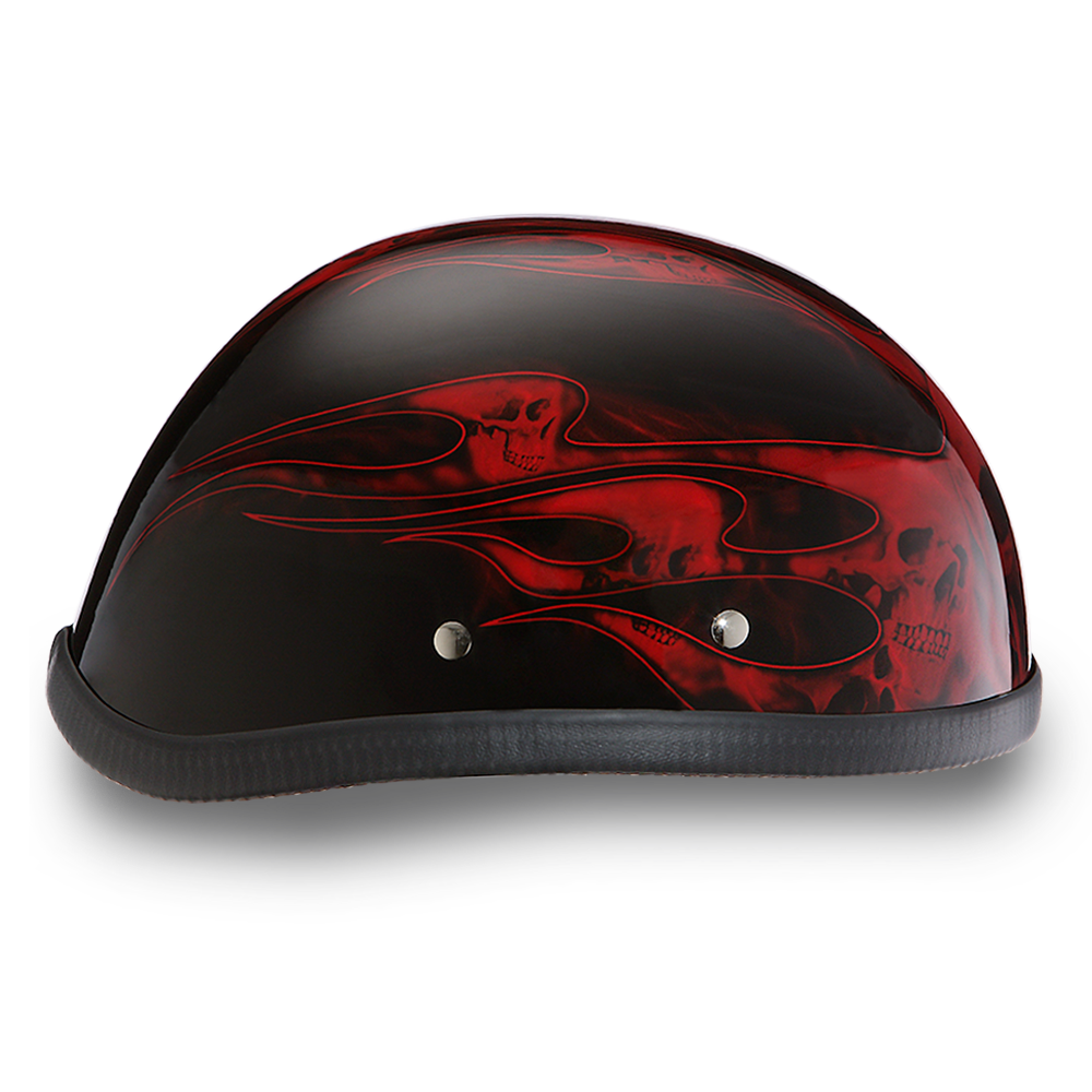 Novelty Motorcycle Helmet - Skull Red Flames - Eagle Shorty - 6002SFR-DH