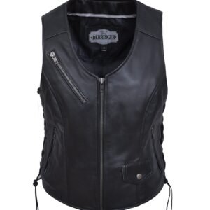 Leather Motorcycle Vest - Women's - Zipper Pockets - 6892-00-UN