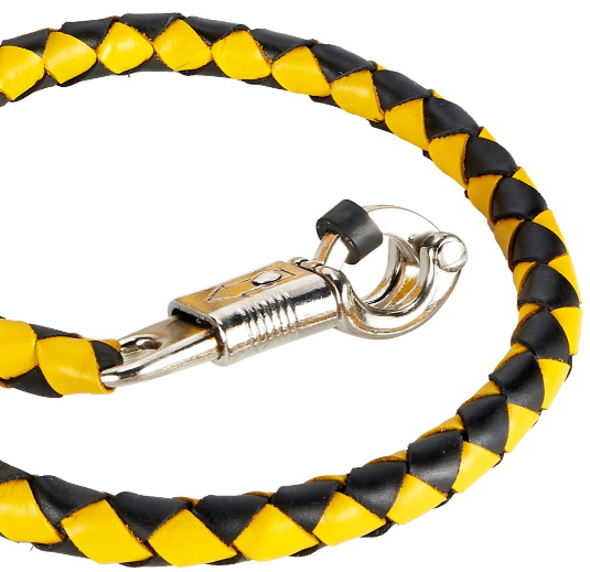 Get Back Whip in Black and Yellow Leather - With 8 Ball - 42 Inches - Motorcycle Accessories - GBW8-BALL8-DL