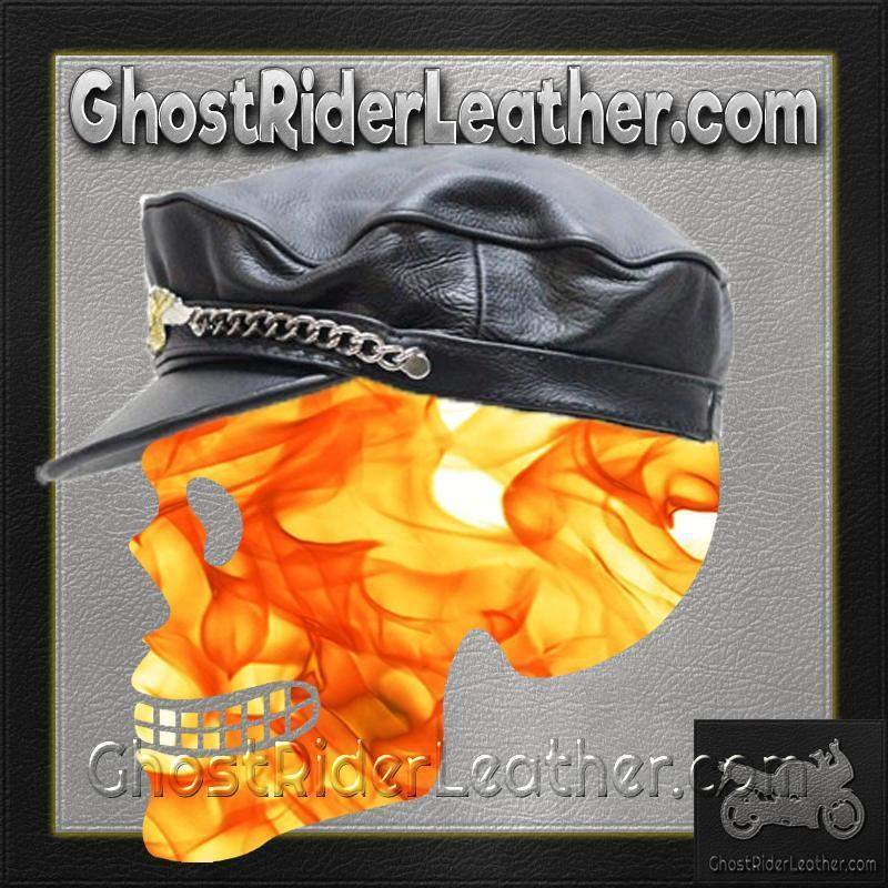 Leather Cap Hat with Chain and Eagle - SKU AC96-DL