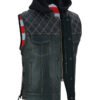 Leather Motorcycle Vest - Men's - Road Edge - USA Flag Liner - Hoodie - Up To 8XL - DS194-DS