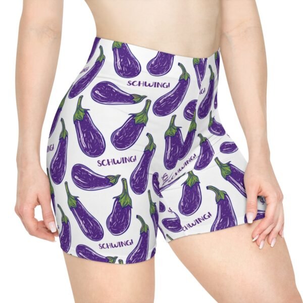 Doodle Eggplant Emoji - Purple Green on White - Text Schwing - Women's Biker Shorts