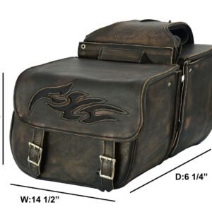 Saddlebags - Leather - Distressed Brown - Flame - Gun Holster - Motorcycle - SD-FLAME-12N-DL