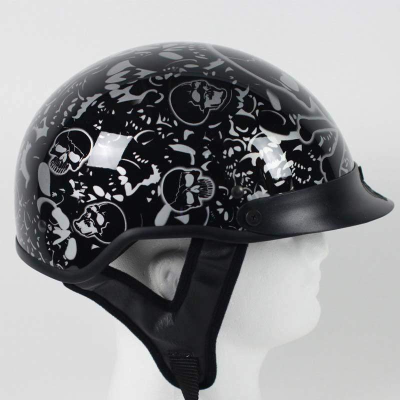 Tennessee Leather DOT Boneyard Half Helmet – Red Skull Design, Fiberglass, Unisex Adult