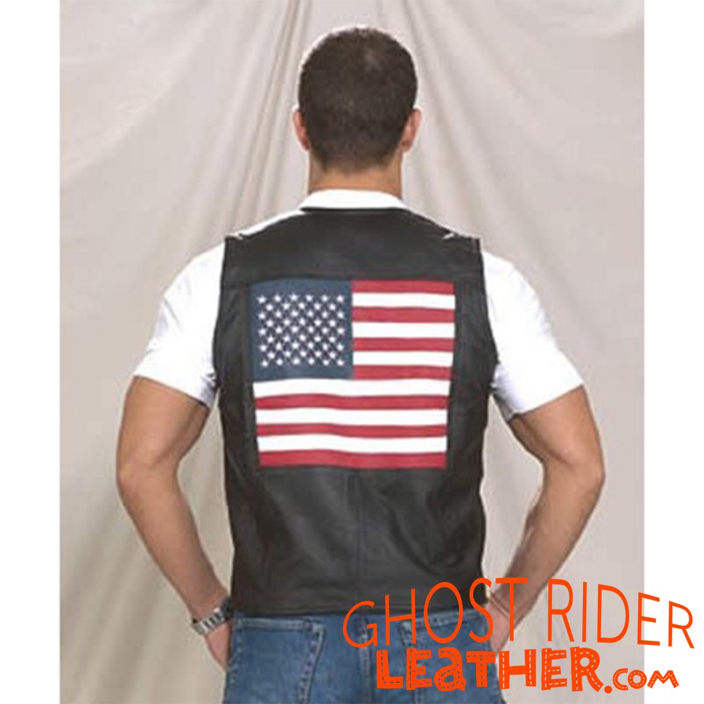 Leather Vest - Men's - American Flag - USA Biker - MV2750-DL