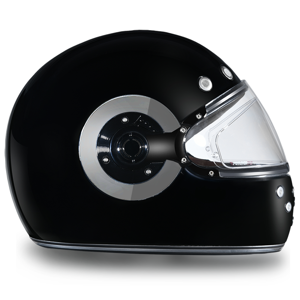 DOT Motorcycle Helmet - Retro Hi Gloss Black - Full Face - Chrome Accents - R1-A-DH