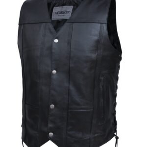 Leather Motorcycle Vest - Men's - Up To 11XL - 10 Pocket Vest - 2632-00-UN