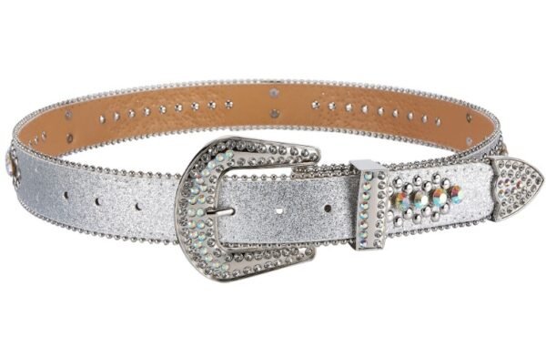 Unisex Rhinestone Bling Belt - Silver - Skulls - Rhinestones - Faux Leather - FBL20-DL