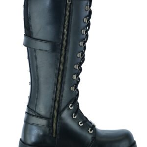 Women's Black Leather 15" Harness Motorcycle Boots - Biker Boots - DS9765-DS
