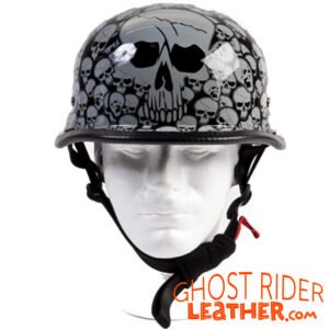 Novelty Motorcycle Helmet - Gray Skull Boneyard - German - H5402-GREY-DL