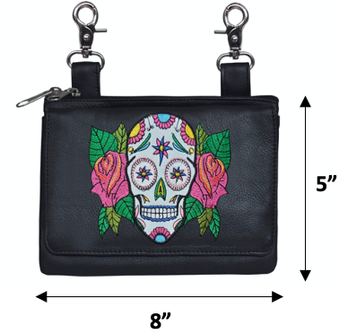 Leather Clip on Bag - Sugar Skull Design -  Belt Bag - 5739-00-UN