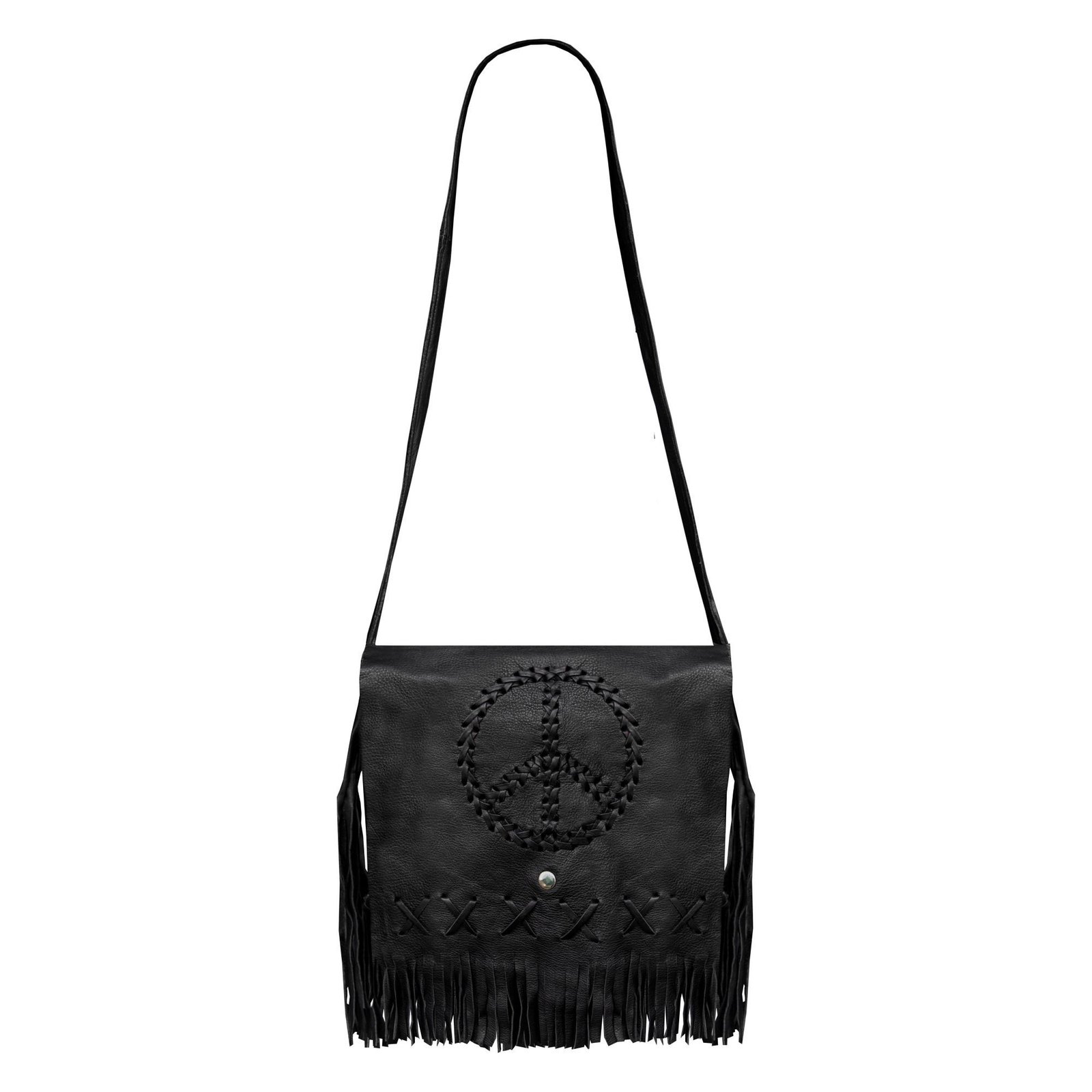 Dark Brown Leather Purse - Peace Sign - Fringe - Handbag - AC2050-11-DL