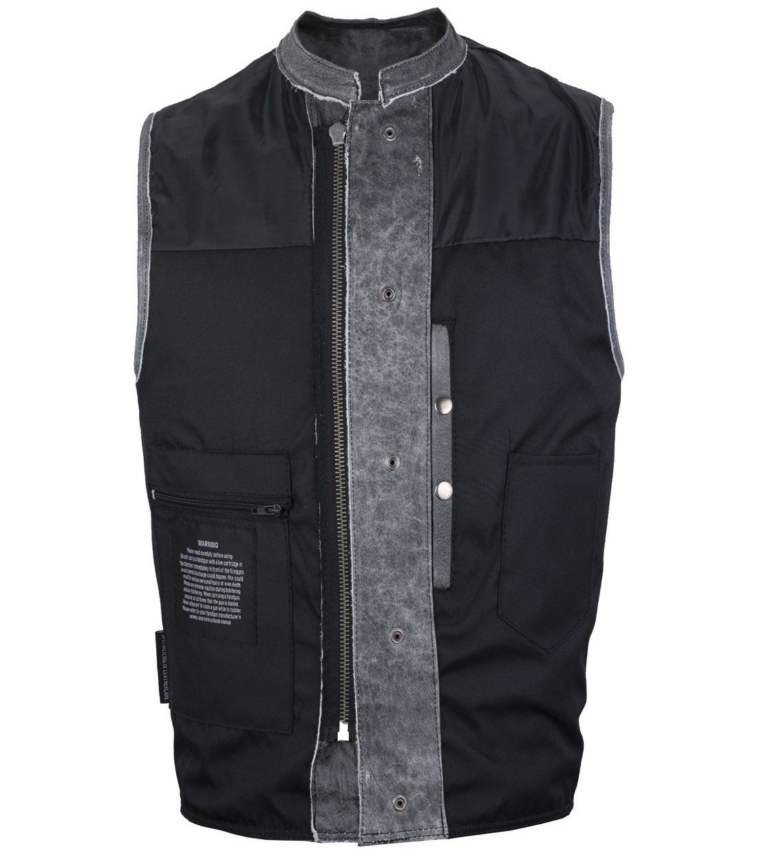 Gray Leather Motorcycle Vest - Men's - Club Style - Up To 64 - MR-MV7320-ZIP-16-DL