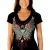 Women's Vintage Wings and Stars Shirt - Short Sleeves - SKU 7154BLK-DS