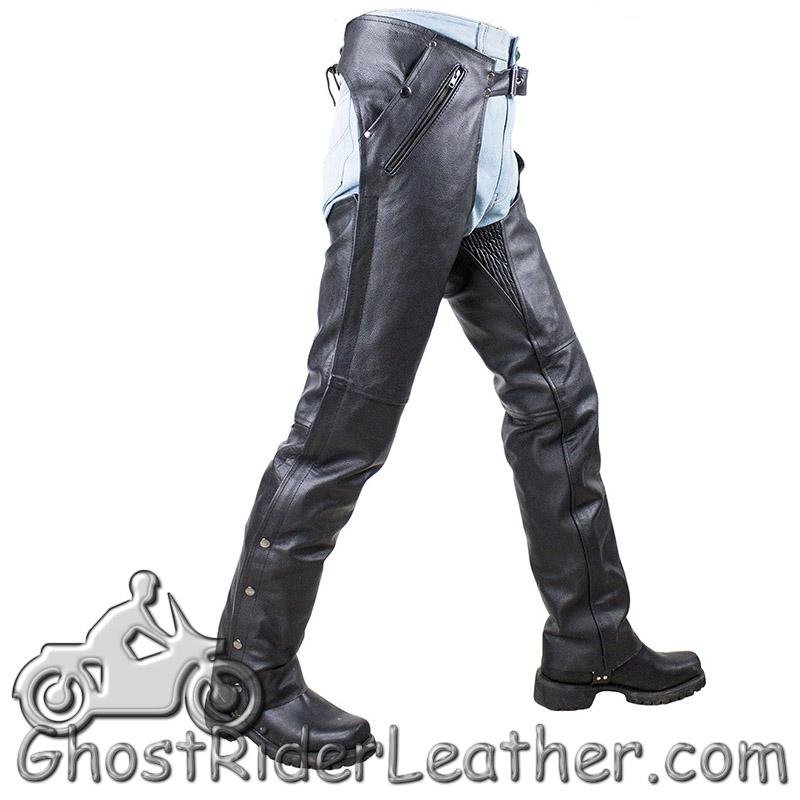 Mens or Ladies Unisex Leather Chaps with Removable Liner - Premium Naked Leather - SKU C4334-11-DL