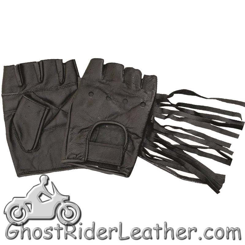 Leather Motorcycle Gloves - Fringe - Fingerless - Tassels - AL3004-AL