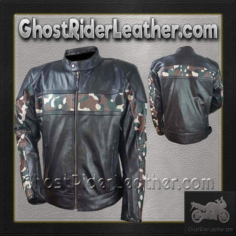 Mens Scooter Leather Jacket with Camouflage - SKU HMM540-VL